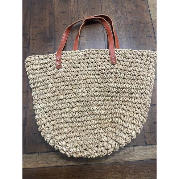 J. Jill Brown Women’s Woven Straw Tote Handbag Beach/hat tan combo . - Picture 1 of 8